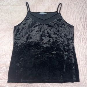Black Crushed Velvet Mesh Front Tank Top